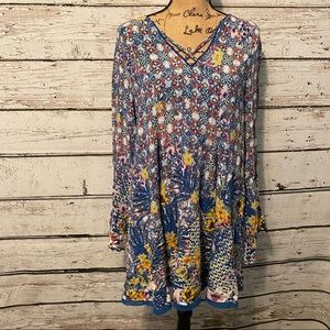 Umgee Blue Floral Multicolored Tunic Size XL